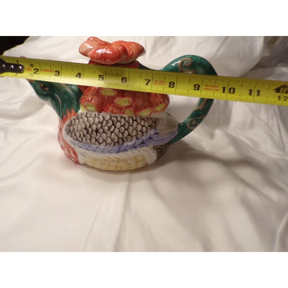 Vintage 1990's WCL 32oz. Goose Teapot Hand-painted with Flower Lid; Peach Green